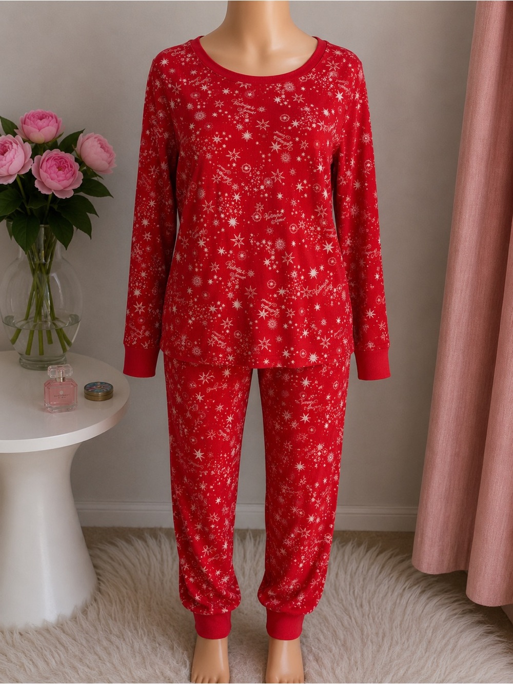 Victoria’s Secret Red Christmas Pajama Set Size Large Holiday Thermal Lounge Set